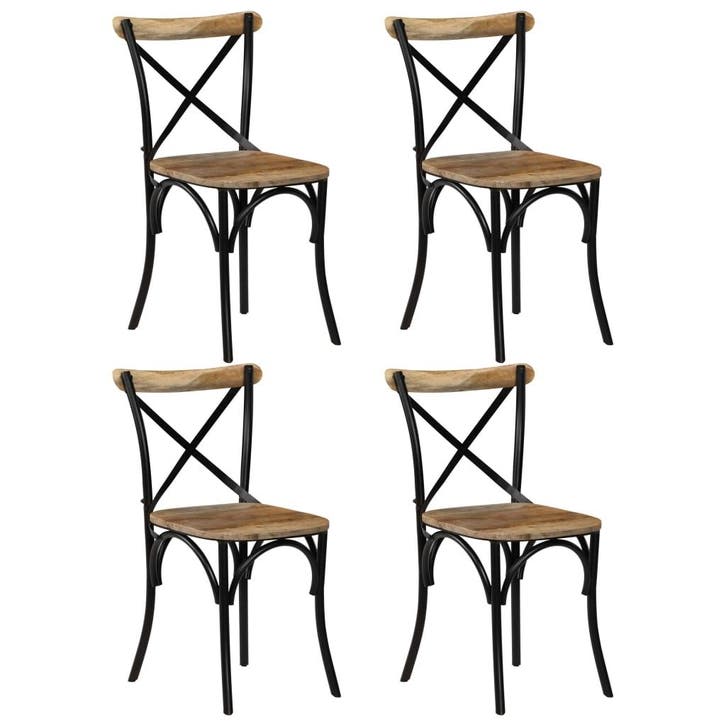 vidaXL Kruisstoelen 4 st massief mangohout zwart, Huis en Inrichting, Stoelen, Zwart, Nieuw, Verzenden