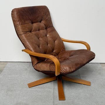 Stoel - Hout, Leder, Metaal - Vintage draaistoel