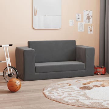vidaXL Kinderslaapbank 2-zits zacht pluche antracietkleurig, Verzenden, Nieuw