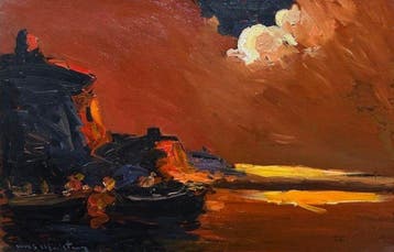 Vives Maristany (XX) - Soleil Couchant au Port