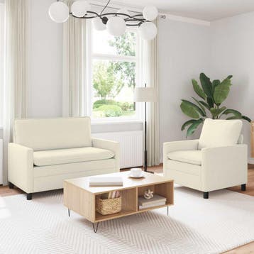 vidaXL Bankstel 2 st Crèmekleurig Stof, Verzenden, Nieuw, Stof, Minder dan 150 cm
