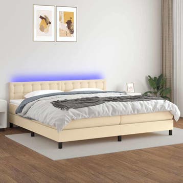 vidaXL Boxspring met matras en LED stof crèmekleurig 200x200, Verzenden, Overige maten, Stof, Nieuw