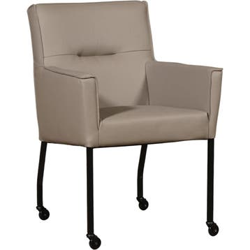 Leren eetkamerstoel met wieltjes en armleuning Lucky -, Huis en Inrichting, Stoelen, Nieuw, Leer, Ophalen of Verzenden, Bruin