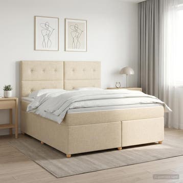vidaXL Boxspringbed met matras Crèmekleurig 140 x 200 cm, Verzenden, Nieuw, Crème