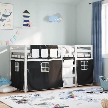 vidaXL Stapelbed met gordijnen 80x200 cm grenenhout wit en, Eenpersoons, Verzenden, Zwart, Nieuw