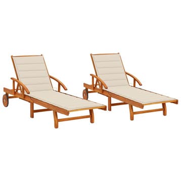 vidaXL Ligstoelen 2 st met kussens massief acaciahout, Tuin en Terras, Verzenden, Nieuw