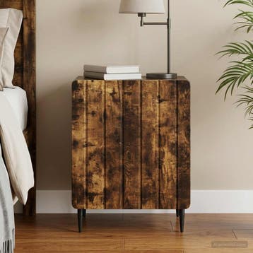 vidaXL Nachtkastje Gerookt eiken 43 x 34,5 x 52 cm Bewerkt, Minder dan 45 cm, Verzenden, Nieuw, Minder dan 55 cm