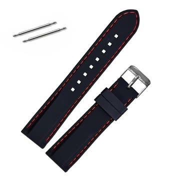 Fako - Horlogebandje - Siliconen DLX - 20mm - Zwart/Rood, Verzenden, Nieuw