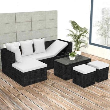 vidaXL 4-delige Loungeset met kussens poly rattan zwart, 4 zitplaatsen, Nieuw, Loungeset, Verzenden