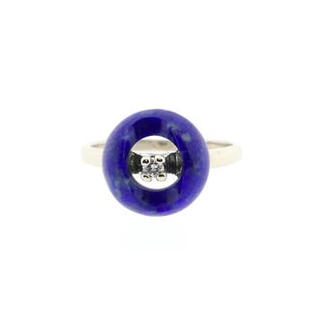 Witgouden ring met sodaliet en diamant; 0,04 ct., Gebruikt, Ophalen of Verzenden, Kleiner dan 17, Met edelsteen