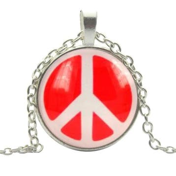 Fako Bijoux - Ketting - Cabochon - Peace - Rood/Wit, Verzenden, Nieuw