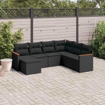 vidaXL 7-delige Loungeset met kussens poly rattan zwart, Verzenden, Nieuw, Loungeset