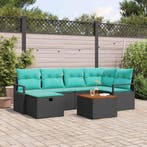 vidaXL Tuinbankenset met kussen met opslag 7 pcs Zwart poly, Verzenden, Nieuw, Rotan, 7 zitplaatsen