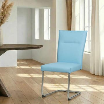 Leren eetkamerstoel Retro - Toledo Sky Blue (lichtblauw) -, Ophalen of Verzenden, Nieuw, Leer, Modern