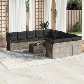 vidaXL 12-delige Loungeset met kussens poly rattan, Verzenden, Nieuw, Loungeset
