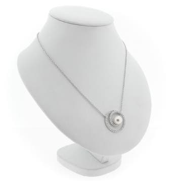 Witgouden collier met Tahiti parel en diamanten; 0,80 ct., Gebruikt, Ophalen of Verzenden, Met edelsteen, Goud