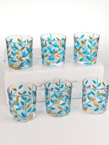 Secoloventesimo - Drinkservies (6) - Bladeren trq gouden, Antiek en Kunst, Antiek | Meubels | Tafels