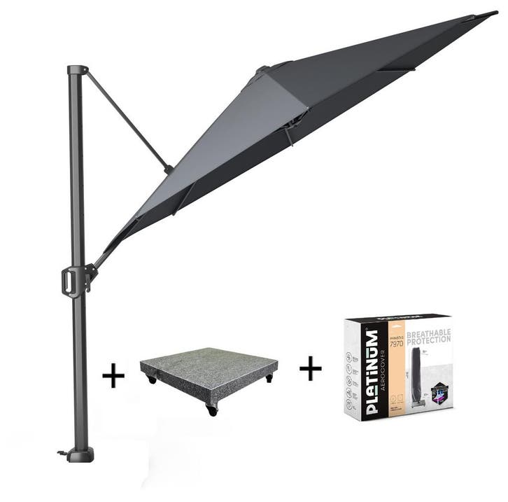 Challenger T1 parasol 350 cm rond antraciet met 90KG voet, Tuin en Terras, Parasols, Nieuw, Ophalen of Verzenden