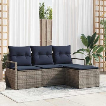 vidaXL Bankstel 4 pcs Grijs poly rattan, Verzenden, Nieuw, Rotan, 4 zitplaatsen