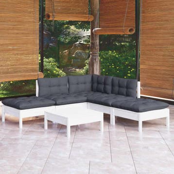 vidaXL 6-delige Loungeset met kussens grenenhout wit, Verzenden, Nieuw, 6 zitplaatsen, Loungeset