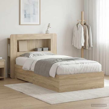 vidaXL Bedframe met opslag Sonoma Eiken 80 x 200 cm Bewerkt, Verzenden, Nieuw, Bruin, Hout