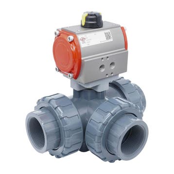 3-Weg Pneumatische Kogelkraan 50 mm L-Boring PVC, Verzenden, Nieuw