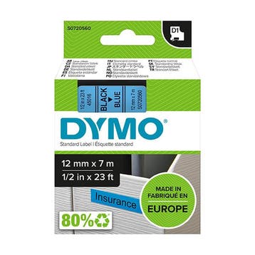 Dymo S0720560 / 45016 tape zwart op blauw 12 mm (origineel), Computers en Software, Printerbenodigdheden, Verzenden, Nieuw, Printertape