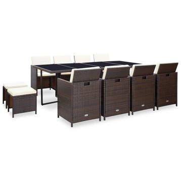 vidaXL 13-delige Tuinset met kussens poly rattan bruin, Verzenden, Nieuw, Rotan, Tuinset