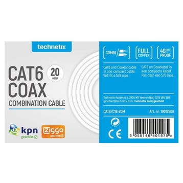 Technetix combikabel: CAT6/C18 - 20 meter CAT6 + Coax RG59T, Ophalen of Verzenden, Nieuw, Kabel of Snoer