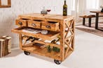 Industriële barkast BODEGA 86 cm mangohouten serveerwagen, Huis en Inrichting, Woonaccessoires | Wijnrekken, Ophalen of Verzenden