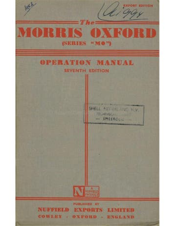 1952 MORRIS OXFORD INSTRUCTIEBOEKJE ENGELS