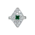 Witgouden vintage cocktail ring met smaragd en diamant 18, Ophalen of Verzenden, Nieuw