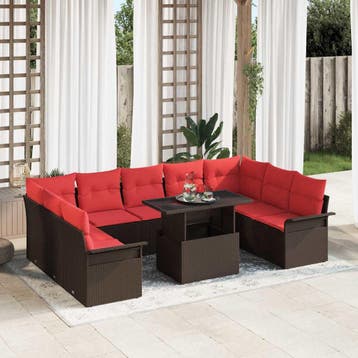 vidaXL Tuin Sofa Set 10 st Bruin Poly riet, Verzenden, Nieuw, Rotan, Meer dan 8 zitplaatsen