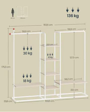 Open Kledingrek met 6 Planken en 2 Stangen – Industrieel Des, Verzenden, Nieuw