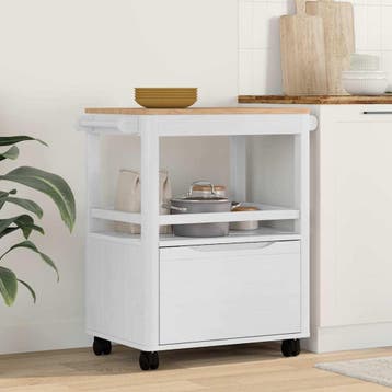 vidaXL Keuken Trolley FLORO Wit 72,5 x 45 x 80 cm Massief, Huis en Inrichting, Keuken | Keukenbenodigdheden, Verzenden, Nieuw