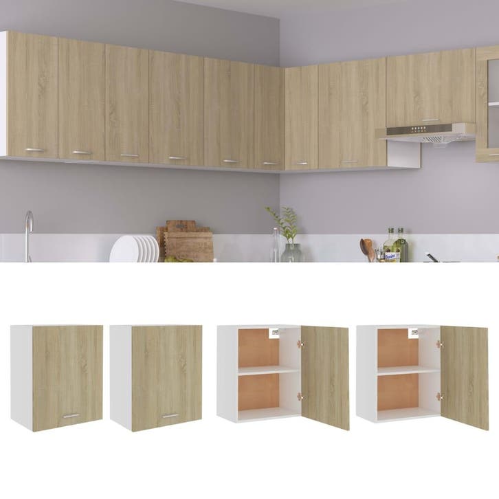 vidaXL Bovenkasten 2 st Lyon 50x31x60 cm sonoma eikenkleurig, Huis en Inrichting, Keuken | Keukenelementen, Bruin, Nieuw, Verzenden