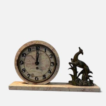 Pendule - UCRA - Art Deco Marmer, Zinklegering, Glas -