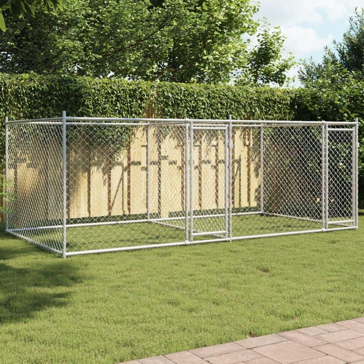 vidaXL Hondenhok met deuren 4x2x1,5 m gegalvaniseerd staal, Dieren en Toebehoren, Honden-accessoires, Nieuw, Verzenden