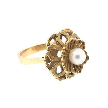 Gouden ring met parel, Gebruikt, Ophalen of Verzenden, 17 tot 18, Met edelsteen