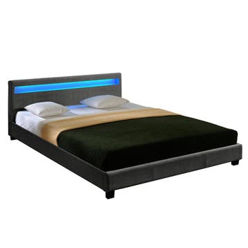 Houten bed stof LED-verlichting bedbodem 140x200 donkergrijs, Verzenden, Nieuw