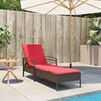 | Ligstoel | met kussen Bruin 63 x 200 x 81 cm poly rattan, Tuin en Terras, Tuinstoelen, Verzenden, Nieuw