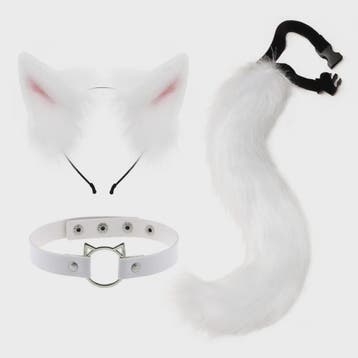 Dierenoren Hoofdband, Staart & Choker Set - Faux Fur Kat, Wo