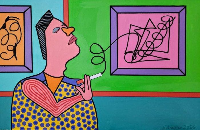 Stanislav Silantiev - Blind man at an abstract art, Antiek en Kunst, Kunst | Schilderijen | Modern