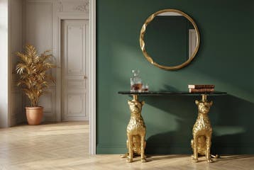 Console PANTHER 105 cm goudkleurig metaal met marmeren blad, Ophalen of Verzenden, Nieuw