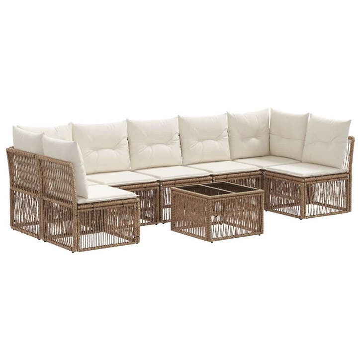 vidaXL Tuinbankenset 8 pcs Beige poly rattan, Tuin en Terras, Tuinsets en Loungesets, Nieuw, 8 zitplaatsen, Verzenden