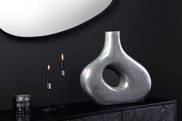 Handgemaakte vaas RING 30cm donkergrijs metalen decoratie, Ophalen of Verzenden, Nieuw