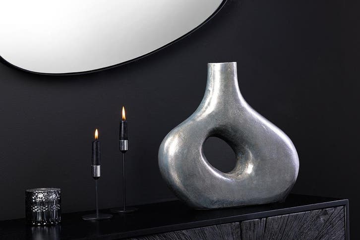 Handgemaakte vaas RING 30cm donkergrijs metalen decoratie, Huis en Inrichting, Woonaccessoires | Vazen, Ophalen of Verzenden