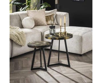 Salontafelset 2/ rond black and gold - Teak black&gold, Huis en Inrichting, Tafels | Salontafels, Ophalen of Verzenden, Nieuw