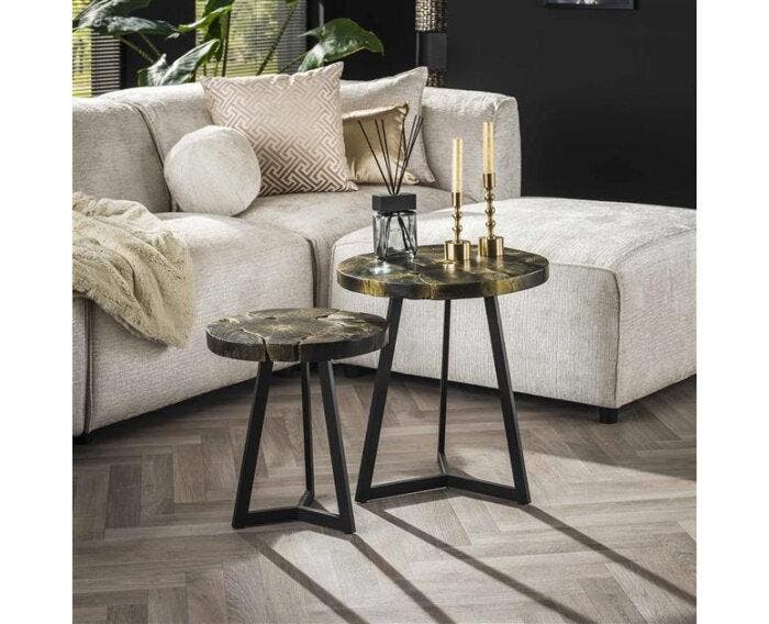 Salontafelset 2/ rond black and gold - Teak black&gold, Huis en Inrichting, Tafels | Salontafels, Nieuw, Ophalen of Verzenden