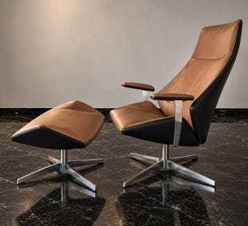 ZUCO Poltrona Lounge Girevole con Pouf Poggiapiedi -